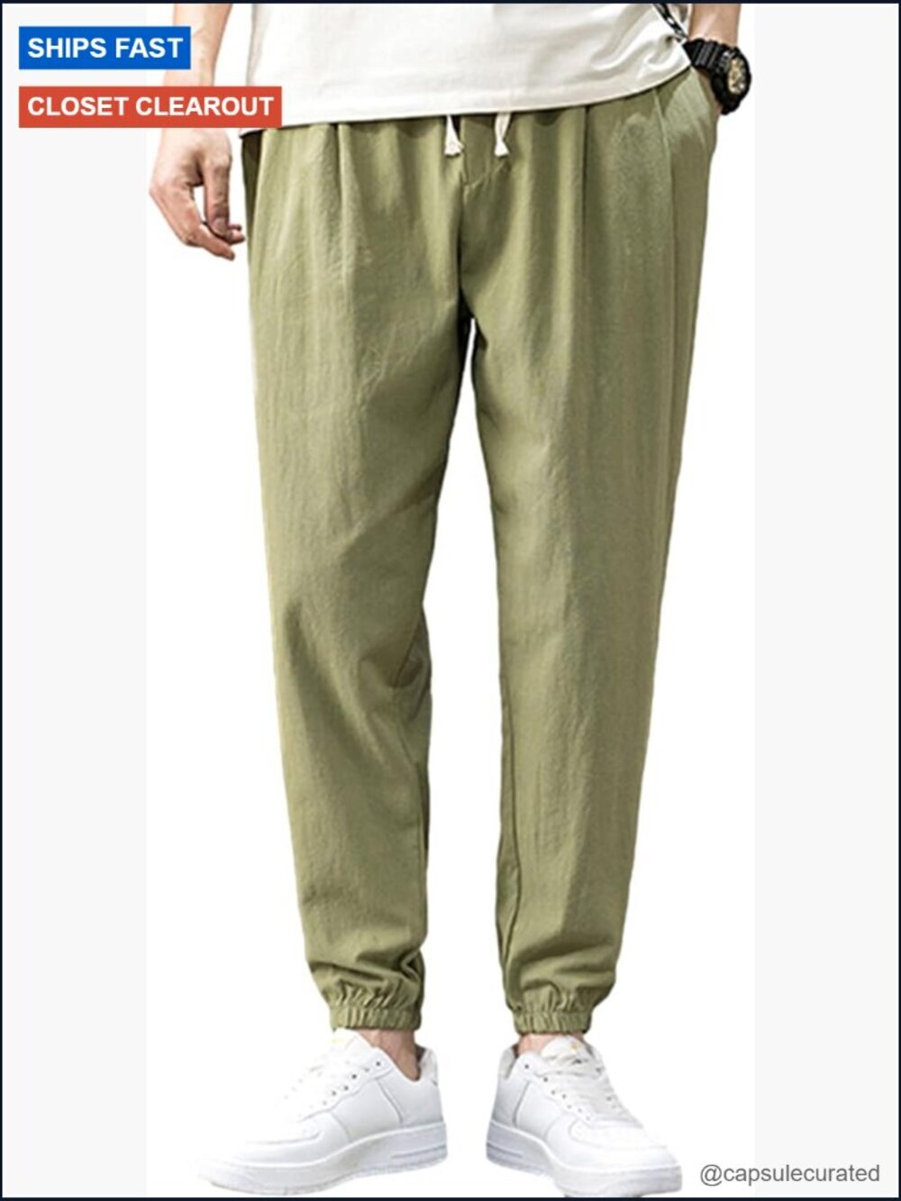 Cotton Linen Joggers Pant Yoga Harem Trousers for Men Elastic Waist Drawstring
